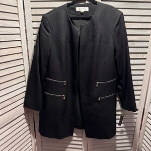 TAHARI Black Open-Front Jacket Blazer w/ Silver Zip Pockets Size 14W
